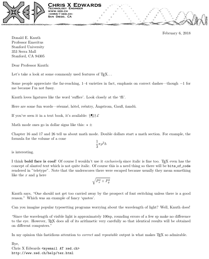 TeX Demo Letter